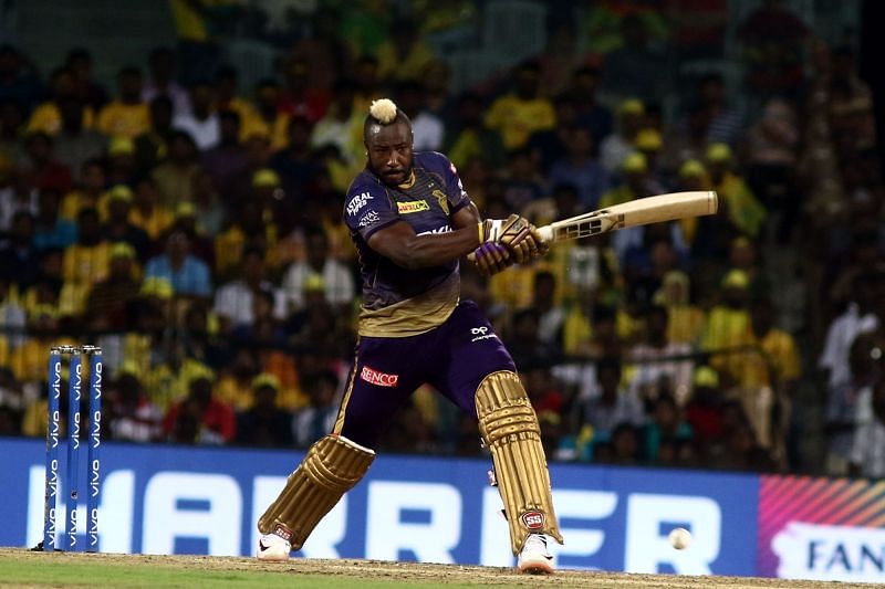 Chennai: Kolkata Knight Riders&#039; Andre Russell in action during the 23rd match of IPL 2019 between Kolkata Knight Riders and Chennai Super Kings at MA Chidambaram Stadium, in Chennai on April 9, 2019. (Photo: IANS)