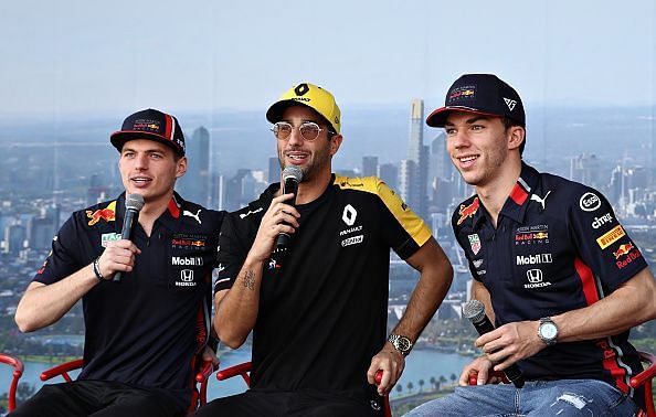 (Left-right) Max Verstappen, Daniel Ricciardo and Pierre Gasly have all come through the RB Academy.