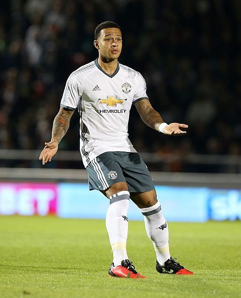 Memphis Depay in a Manchester United jersey