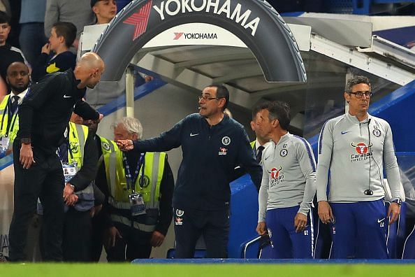 Sarri was sent off in the dying moments of the game