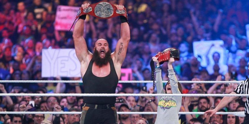 Braun Strowman winning the Raw Tag Team Championship with a 10-year-old