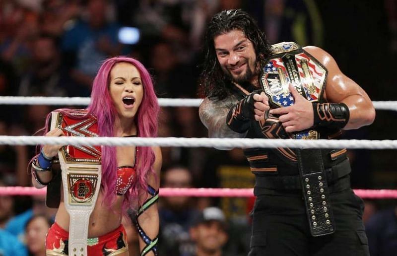 Sasha and Reigns sharing a light moment