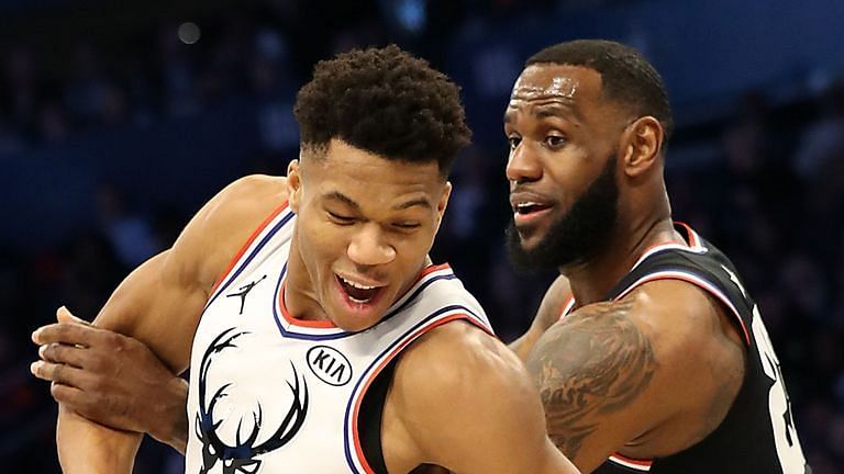 LeBron James and Giannis Antetokounmpo at the 2019 NBA All-Star Game