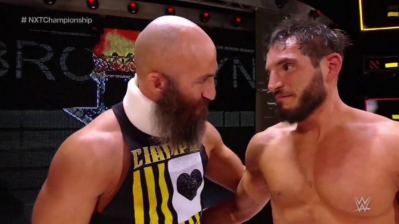 Ciampa and Gargano embracing following the latter&#039;s NXT Championship win