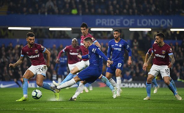 Chelsea FC beat West Ham 2-0 after Hazard hauls two.