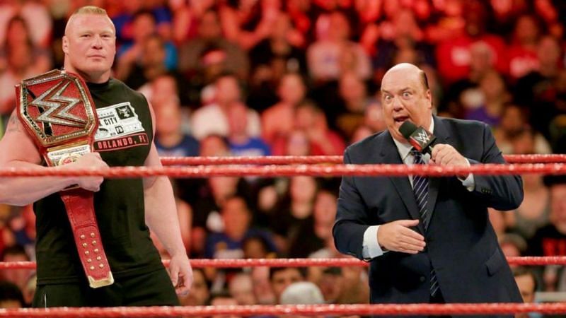Heyman (Right) advocating for Brock Lesnar
