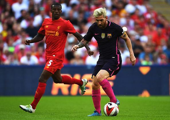 Lionel Messi in action against Liverpool