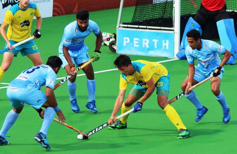 India defend in their match against Australia