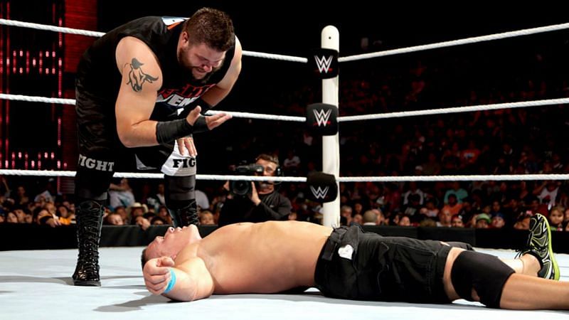 Then the NXT Champion, Kevin Owens made his presence felt on the main roster by flattening Cena.