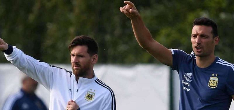 Argentina captain Messi along with manager Lionel Scaloni
