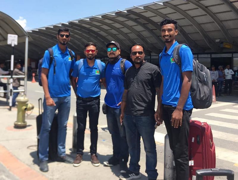 Bangladesh national basketball players Shawn Chowdhury, Mohammad Khaled Mahmud Akash and Shahinur Rahman Sajib arrived in Nepal to participate in Nepal Basketball League 2019.