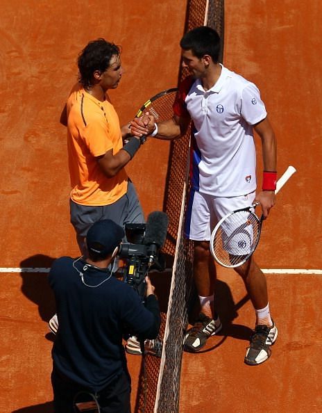 Nadal and Djokovic after their final clash at Rome