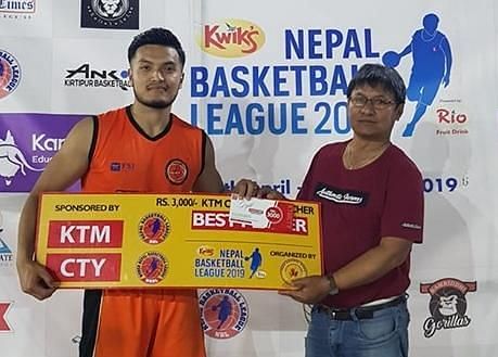 Man of the match Sanjay Pun (L) of South Siders Basketball Club