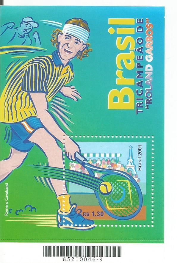 A miniature sheet from Brazil featuring three times French Open champion Gustavo Kuerten.