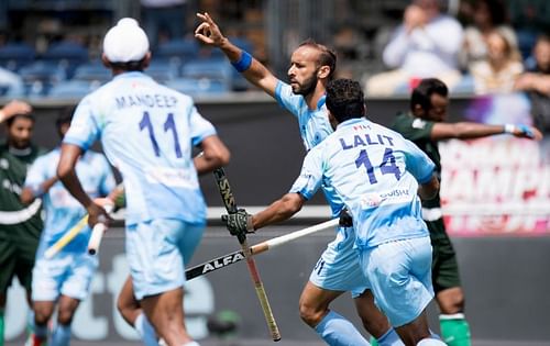 Ramandeep Singh after scoring against Pakistan in the CT last year