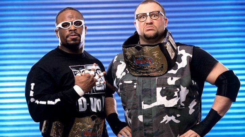 D-Von and Bubba Ray Dudley with the WWE World Tag Team Championships.