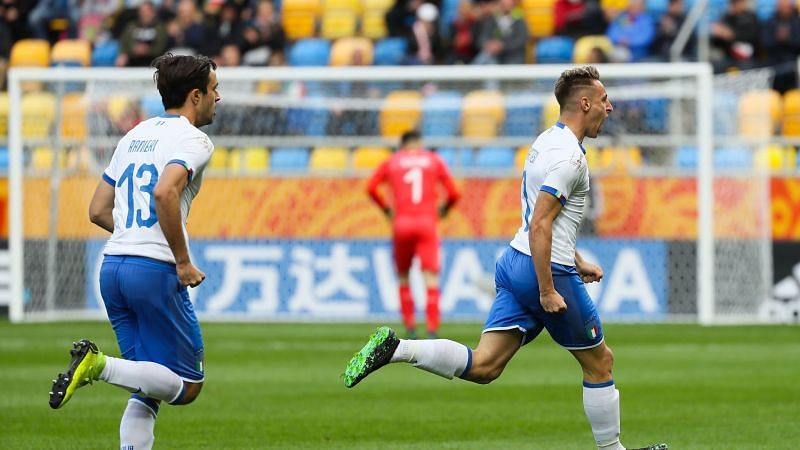 Italian goalscorers Luca Ranieri on the left and Davide Frattesi on the right