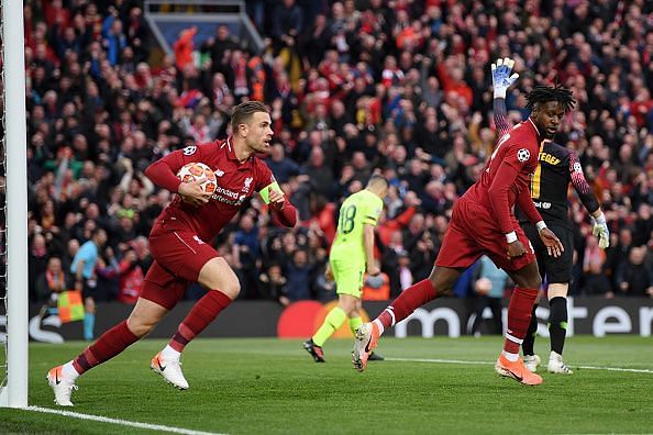 Henderson picks up the ball seconds after Origi breaks the deadlock with six minutes on the clock