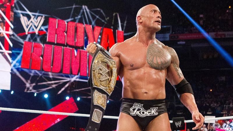 The Rock, moments after capturing the WWE Championship from CM Punk at the 2013 Royal Rumble.
