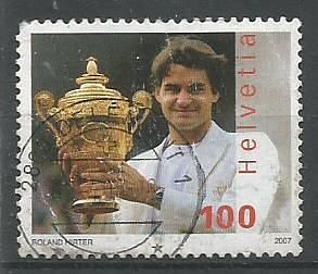 A Stamp of Switzerland on Roger Federer.