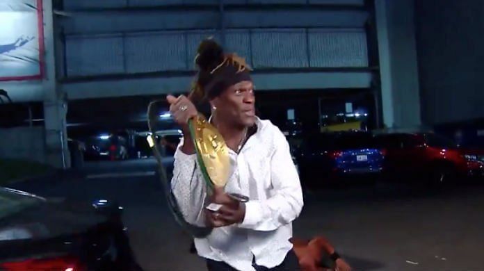 R-Truth won the 24/7 title on RAW last night and ran away in his car!
