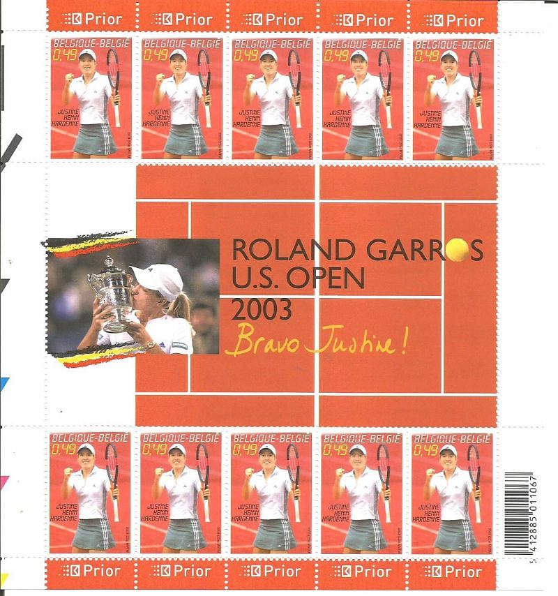 A sheet issued by Belgium in 2003 to mark Henin&#039;s French Open Victory.