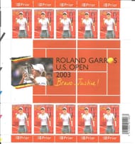 A sheet issued by Belgium in 2003 to mark Henin's French Open Victory.