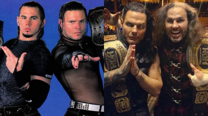 The Hardys during the Attitude Era and today.