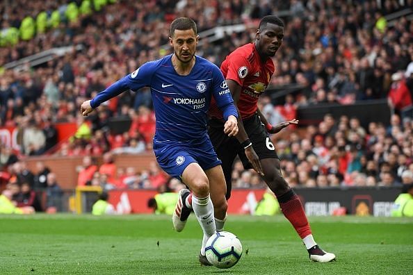 Eden Hazard(L) and Paul Pogba(R) could team up at Real Madrid next season