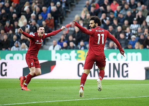 Mohamed Salah celebrates after scoring for Liverpool