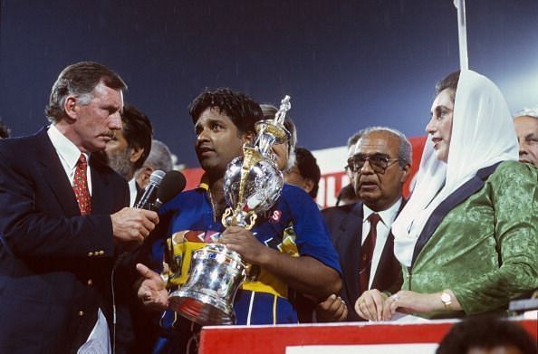 Arjuna Ranatunga with the world cup trophy