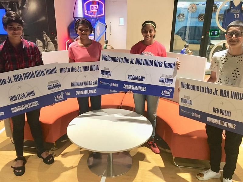 (From L-R) Irin Elsa John from Kerala, Bhumika Sarje from Pune, Riccha Ravi and Dev Premi from Mumbai after being selected for representing India at the Jr. NBA Global Championship