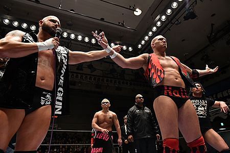 Bullet Club introducing Cody Hall to the group