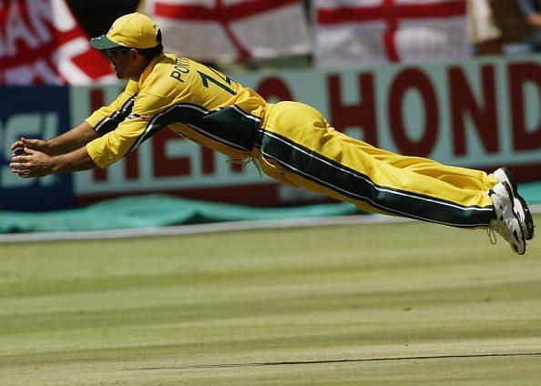 Ricky Ponting of Australia dives after the ball