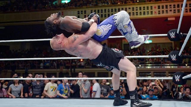 Brock Lesnar and Kofi Kingston faced off against each other at the Beast in the East PPV