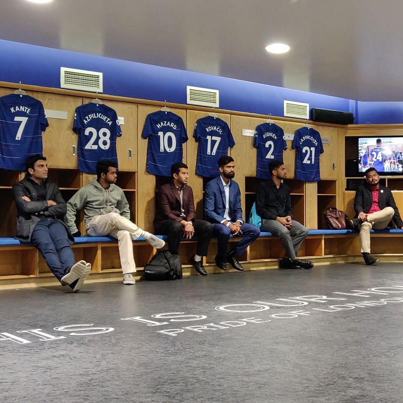 GISB Students in the dressing room at Stamford Bridge, the home of Chelsea FC