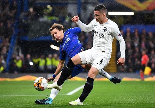 Jovic in action during Frankfurt&#039;s defeat by Chelsea in the Europa League semi-final second leg clash