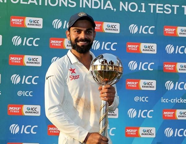 virat kohli with ICC Test mace for Indian cricket team retains No.1 spot in ICC test rankings