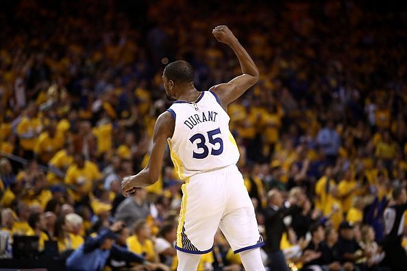 Kevin Durant will not be with the team for Game 6 due to a right calf strain suffered in Game 5