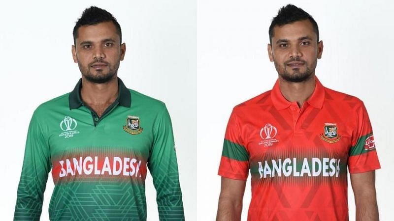 Masrafe Mortaza models Bangladesh&#039;s home and away World Cup kits.