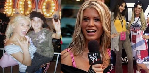 Former WWE Superstar Ashley Massaro (far left and centre) is survived by her daughter Alexa Massaro (second from left and second from right)
