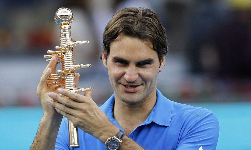 Roger Federer after winning the Madrid Open in 2012