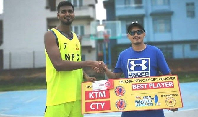 Mahler Mahmoud Akash (L) of Nepal Police Club was declared the Man of the Match