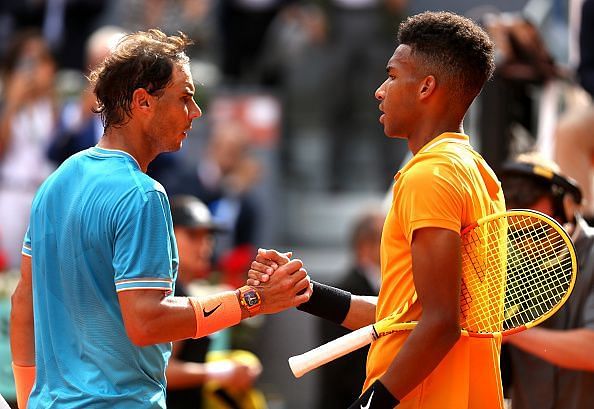 Canada&#039;s Felix Auger-Aliassime was beaten by Rafael Nadal at the Madrid Open 2019 - Day Five