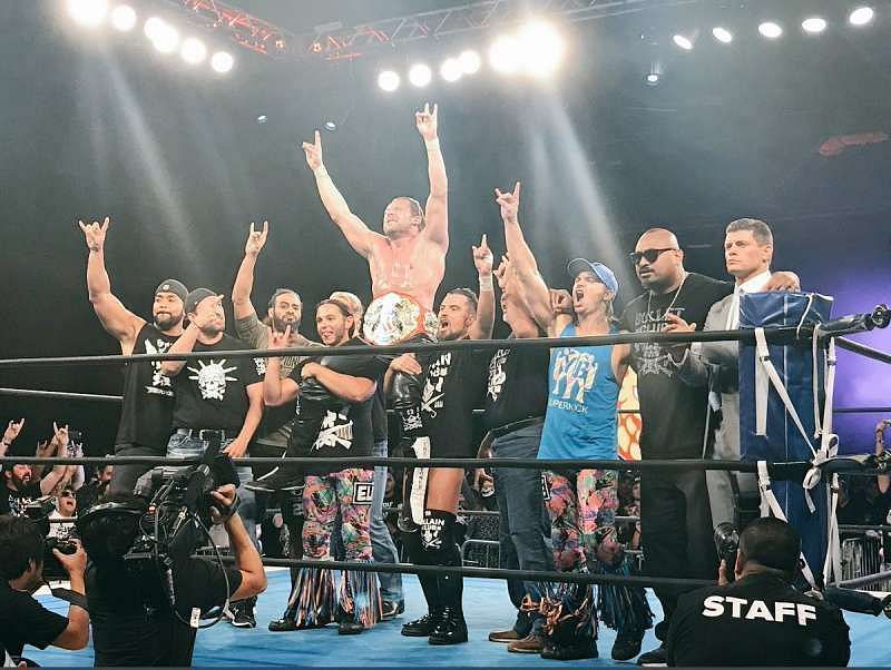 Bullet Club celebrating Kenny Omega&#039;s IWGP US Championship win