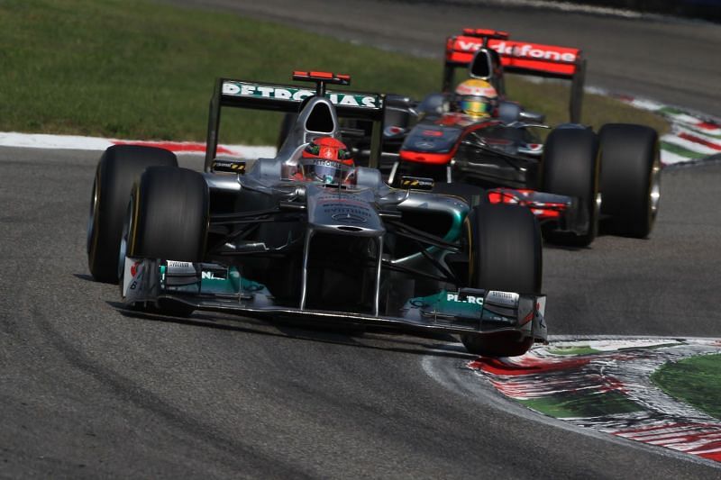 Lewis and Schumacher were involved in an epic battle