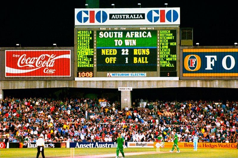 The bizarre rain-rule reduced South Africa&#039;s target from 22 runs in 13 balls to 22 runs in 1 ball in the World Cup 1992 semi-final against England.