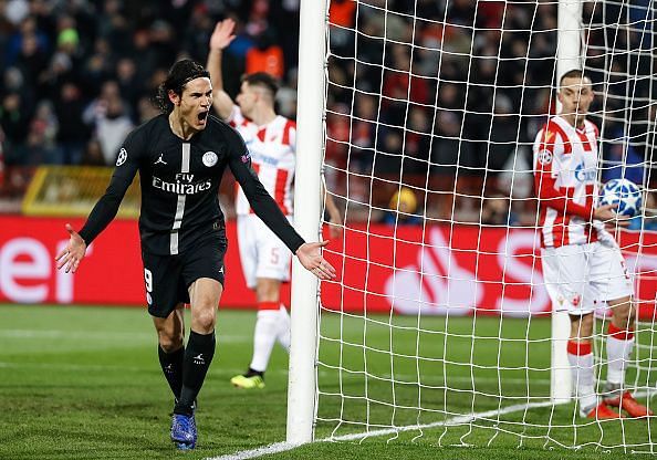 Cavani, pictured here during PSG&#039;s win over Red Star Belgrade, has been somewhat of a forgotten man