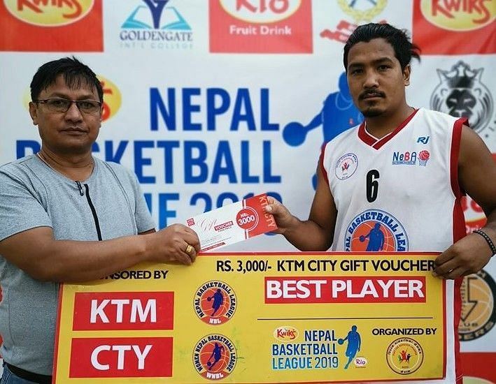 Man of the match Bikram Dangol (R) netted 23 points &amp; collected 3 rebounds for Golden Gate