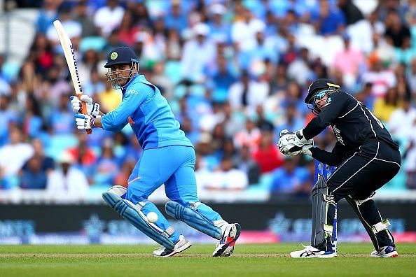 MS Dhoni in action during the warm-up matches for India.
